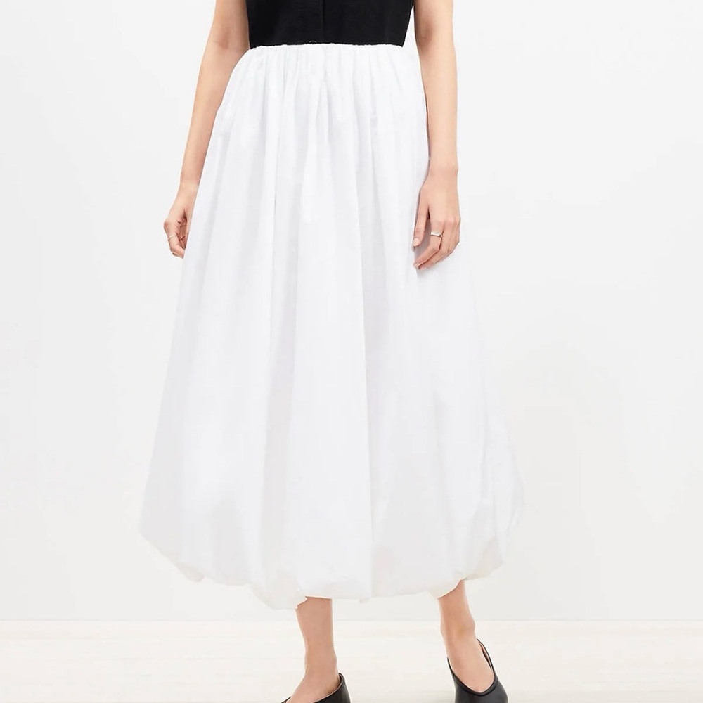 LOFT Poplin Ruched Bubble Midi Skirt